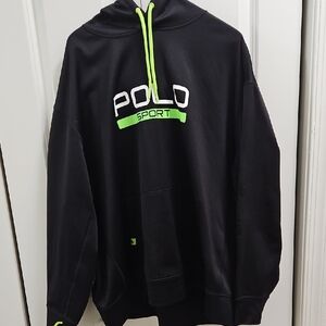 Ralph Lauren Polo Sport Black Hoodie with Bright Green Detail